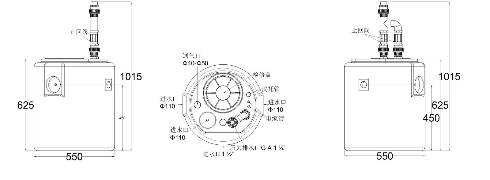 泽德污水提升器SWH500-F尺寸图