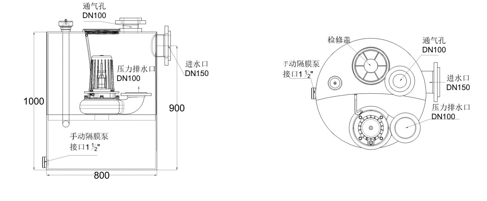 泽德污水提升机 W80尺寸图